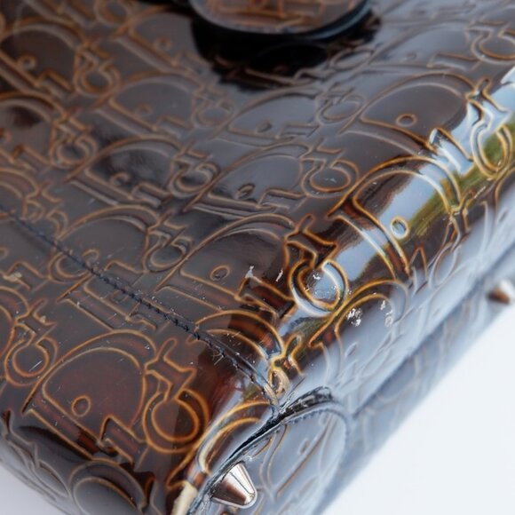 Authentic Preowned Christian Dior Brown Patent Leather Maris Pearl Handbag - Picture 5 of 16